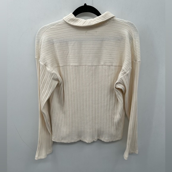 MADEWELL VARIEGATED Ribbed boxy cream 1/4 button stretchy polo.  MEDIUM - Picture 3 of 12